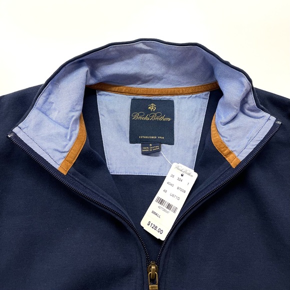 NWT Men’s Brooks Brothers Navy & White Stripe Quarter Zip Pullover Sweater SMALL - Picture 3 of 5